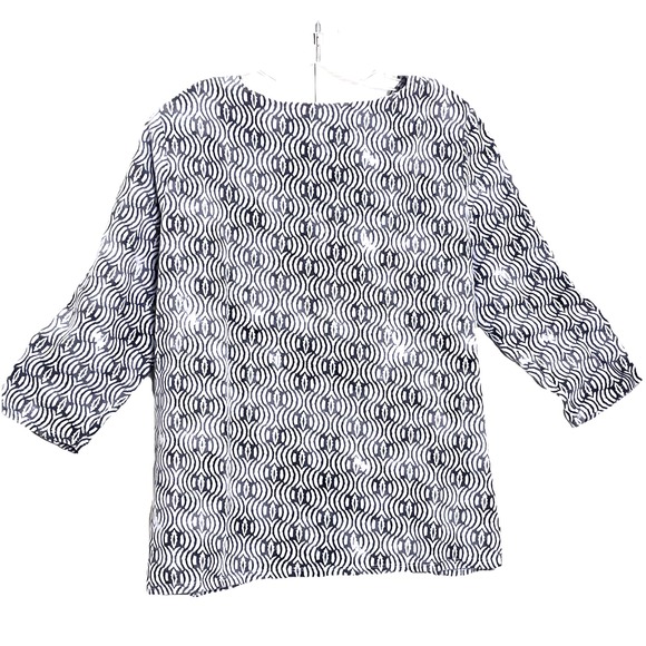 Alfred Dunner Womens Knit Top M Floral Embroidered Beaded 3/4 Sleeve Split Neck - Picture 2 of 9